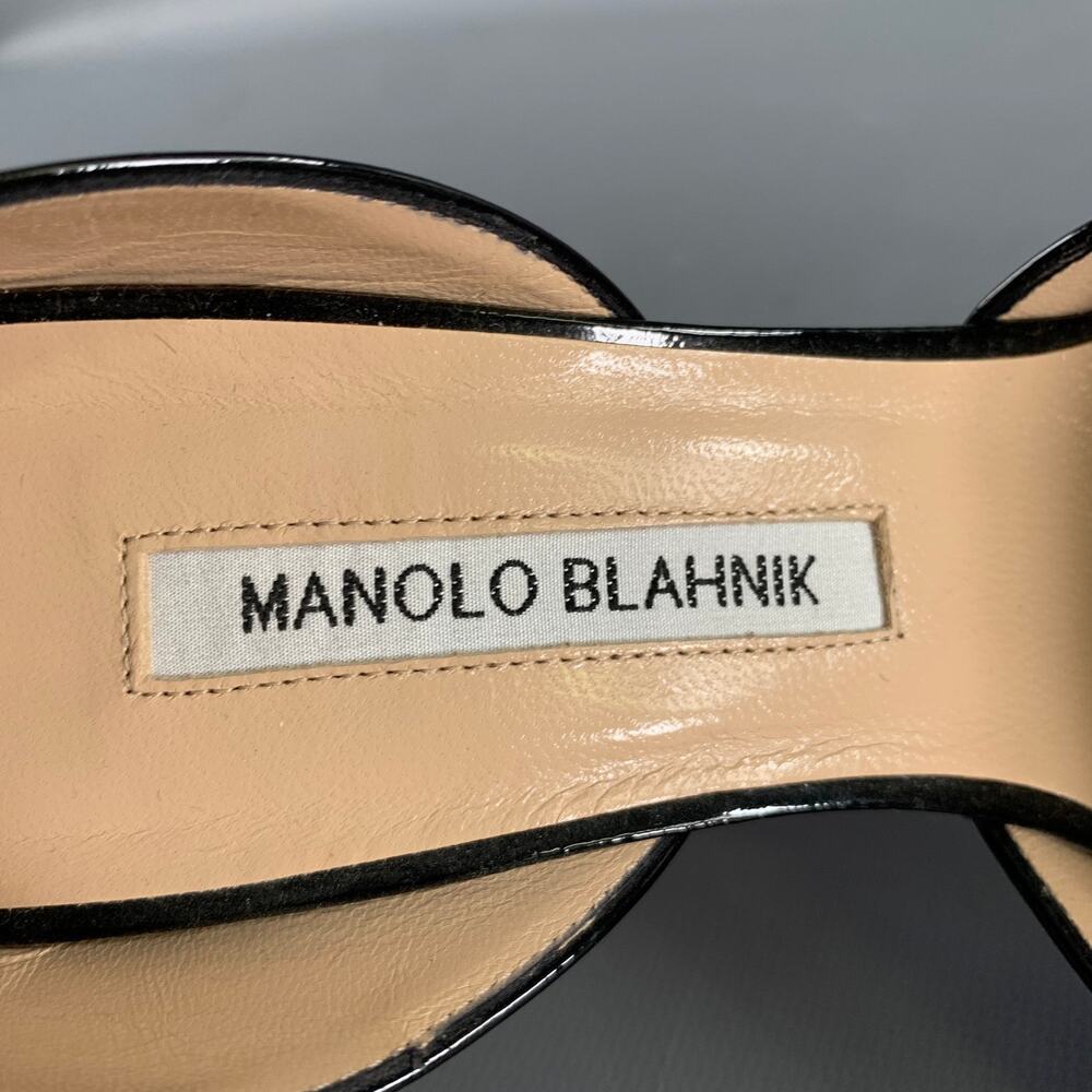 MANOLO BLAHNIK Size 9.5 Black Patent Leather Two Tone Pointed Toe Pumps - Picture 8 of 8